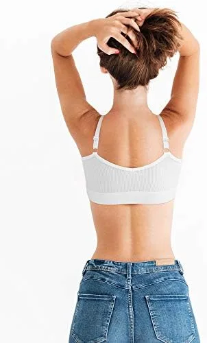 Vista 5 de SATINIOR Paquete de 4 brasieres deportivos para mujer, brasier acolchado acanalado, sin costuras, sin varillas, para entrenamiento, sin varillas