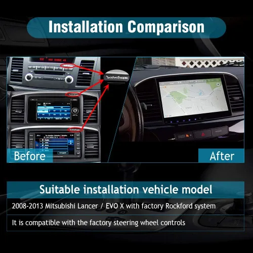 Vista 2 de SYGAV - Radio estéreo para automóvil con sistema Android, unidad principal de navegación GPS PX6 4G+64G para 2008-2013 con OEM Rockford+Carplay