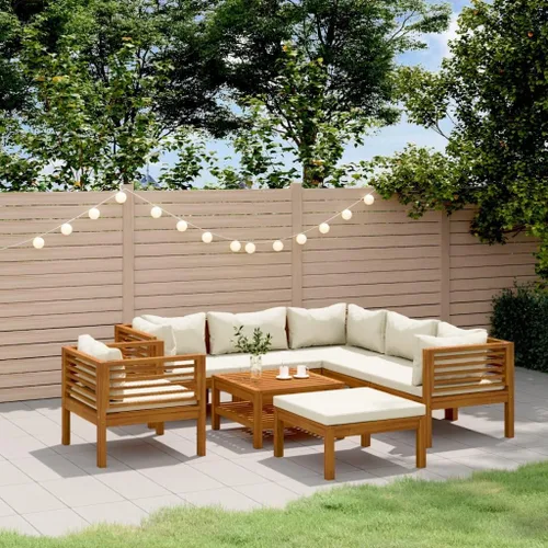 Vista 15 de Garden Lounge Set Cream Brown, 2-Seater Patio Sofa with Cushions, Acacia Wood Outdoor Furniture for Garden, Patio, Balcony, Weather-Resistant Modern