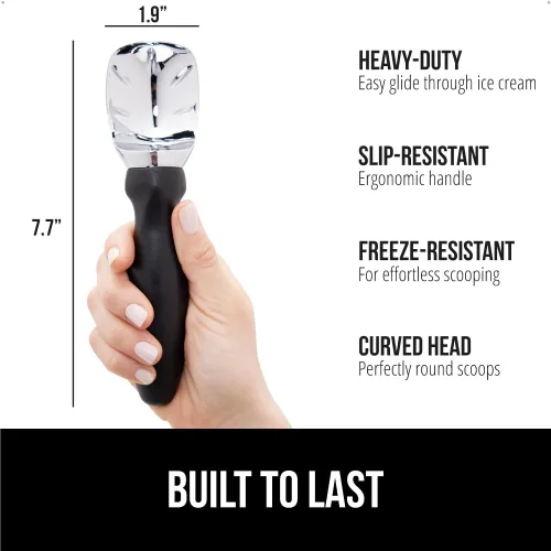 Vista 2 de GORILLA GRIP Cuchara para helado resistente sin BPA, mango ergonómico cómodo, cuchara de grado profesional para porciones redondas perfectas