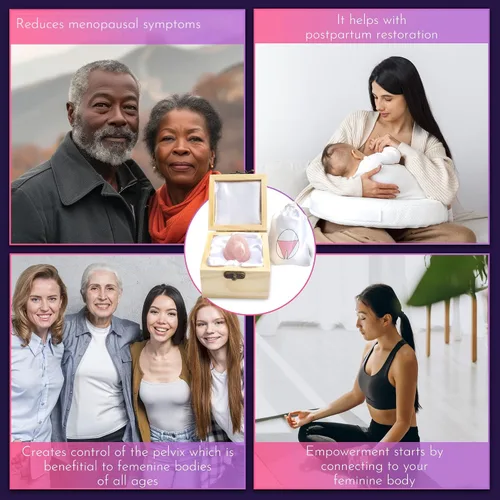 Vista 6 de Sacred Weapon Huevo Kegel de cuarzo rosa certificado GIA - Ejercitador de suelo pélvico para mujeres Soporte para menopausia, posparto y prolapso