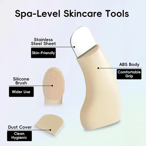 Vista 3 de Herramientas removedoras de puntos negros con cepillo, raspador facial de silicona para limpieza profunda, espátula facial, removedor de puntos
