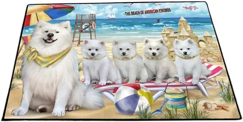 Vista 11 de Doggie of the Day American Eskimo Dogs Floor Mat - 4th of July Independence Day - Best Dog Doormat - Protector Decor - Unique Portrait Art - Premium