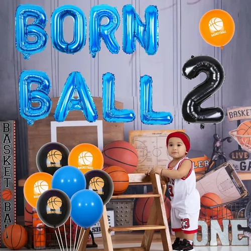 Vista 4 de Decoraciones de fiesta de baloncesto de 2º cumpleaños para niños, decoración de cumpleaños de 2 bolas, pancarta de 2 bolas, globo de baloncesto