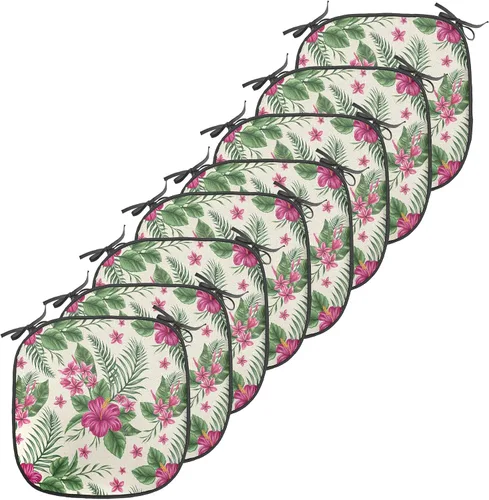 Vista 82 de Ambesonne Cojín de asiento para silla de flores, detalles florales con hojas y remolinos, estampado artístico romántico y vívido y vibrante