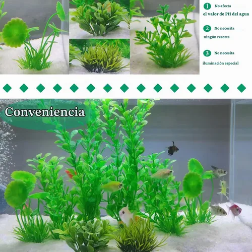 Vista 4 de AQUANEAT Plantas artificiales para peceras, decoraciones de acuario de plástico, accesorios verdes, 10
