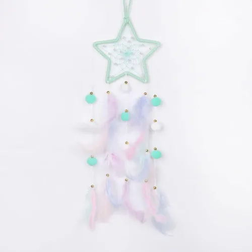Vista 10 de Pretty Jolly - Atrapasueños azul de gato para niños, decoración de pared con pompones y plumas, atrapasueños hecho a mano para niños, decoración