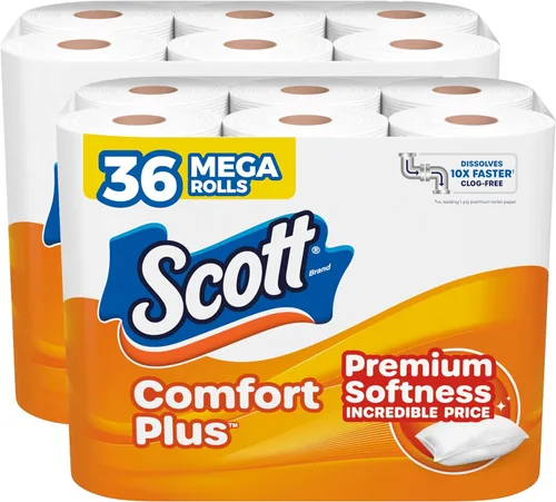 Vista 9 de Scott ComfortPlus - Papel higiénico, 6 mega rollos, 310 hojas por rollo, apto para fosas sépticas, toalla de baño de 1 capa