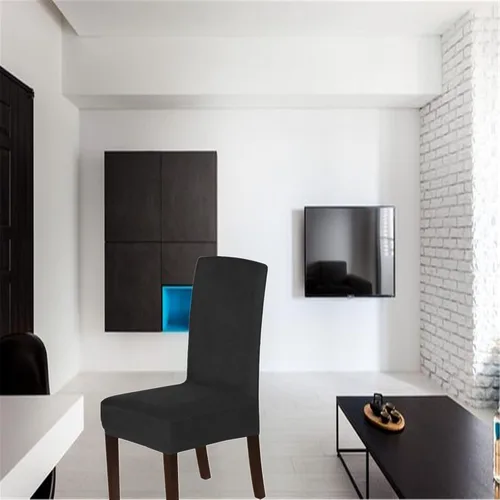 Vista 4 de Fundas elásticas de terciopelo para sillas de comedor, suaves, extraíbles y de comedor, color negro, 2