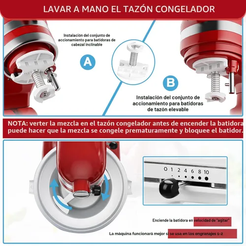 Vista 4 de Accesorio para Máquina de Helados para Batidora de Pie KitchenAid, Compatible con Batidoras de Pie de 4.5/5QT y 6QT, Tazón Congelado para Máquina