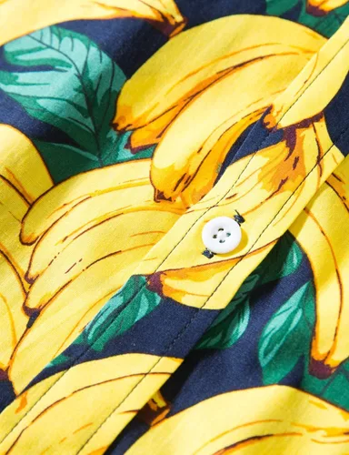 Vista 5 de TUNEVUSE - Camisa de manga corta para hombre con botones, diseño floral, camisa hawaiana de playa de verano de algodón Estampado de plátano.