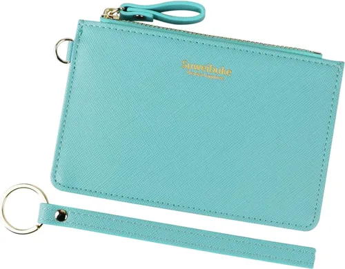 Vista 10 de Estuche Delgado para Tarjetas RFID para Mujer con Correa de Muñeca, Cartera con Cremallera para ID, Cartera de Cuero Pequeña, Monedero con Llavero