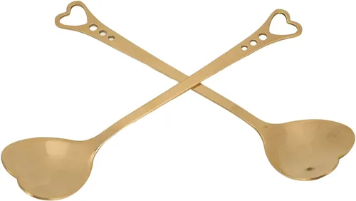 Vista 9 de Pssopp 2 cucharas de postre de café, diseño en forma de corazón, cuchara de metal para agitar, té, postre, bebidas, helado, Oro, Moderno
