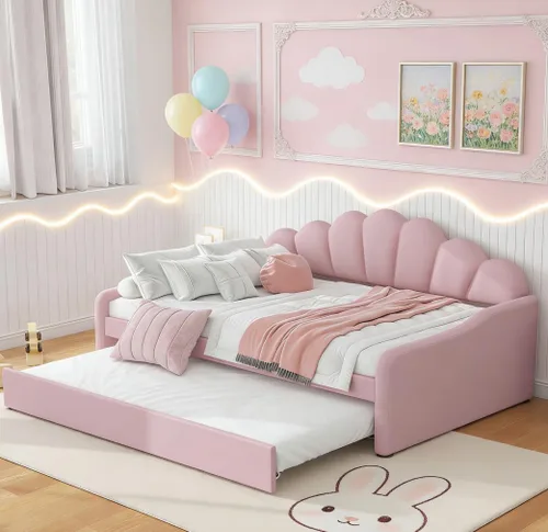 Vista 12 de Bellemave Cama diurna tamaño twin con nido para adultos, niños, niñas, adolescentes, camas diurnas con nido para sala de estar, terciopelo, beige
