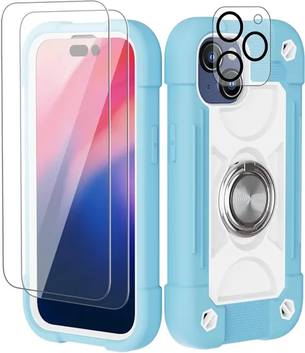 Vista 92 de Funda para iPhone 11 de 6.1 pulgadas con soporte de anillo, con 2 protectores de pantalla de vidrio, resistente a los golpes, resistente a