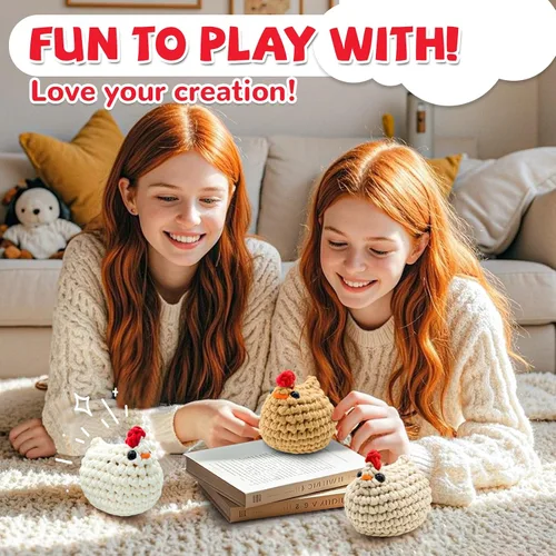Vista 6 de SGIBYN Kit de Ganchillo para Principiantes con Tutoriales en Video Paso a Paso, Kit de Amigurumi de Pollos de Ganchillo de Inicio para Adolescentes