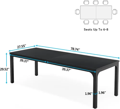 Vista 2 de Tribesigns Mesa de comedor negra para 6-8 personas, mesa rectangular grande de 78 pulgadas para comedor, 78.7 x 27.5 x 29.5 pulgadas (solo mesa)