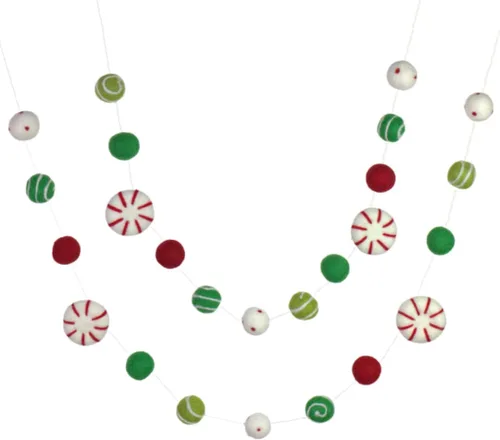 Vista 4 de Matthew and Mae - Guirnalda de Navidad hecha a mano de fieltro de menta, bolas de fieltro de lana de 1 pulgada, menta de 1.75 pulgadas, pancarta