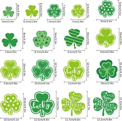 Vista 2 de Whaline 17 imanes para refrigerador del día de San Patricio, trébol verde, calcomanías magnéticas de trébol de la suerte, imán decorativo de garaje