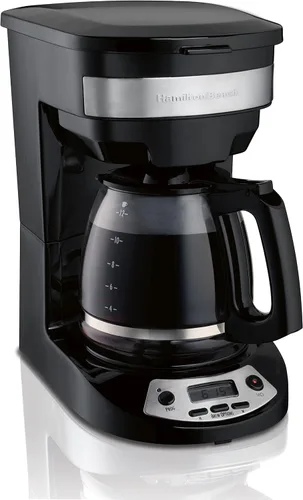 Vista 2 de Hamilton Beach Cafetera programable para 12 tazas y cafetera programable de 12 tazas, opciones de preparación, jarra de vidrio (46299), color negro