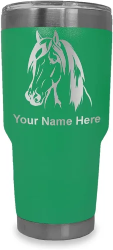 Vista 22 de LaserGram Vaso aislado al vacío de 20 onzas, cabeza de caballo 1, grabado personalizado incluido (negro)