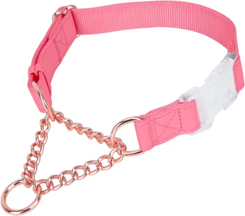 Vista 7 de Collar Martingala de cuero suave para perros, cadena de oro rosa limitada con hebilla de liberación rápida, elegante collar de entrenamiento