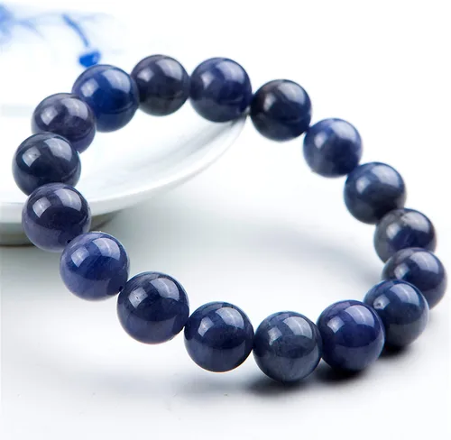 Vista 2 de Pulsera elástica de cuentas de tanzanita natural auténtica, 0.472in