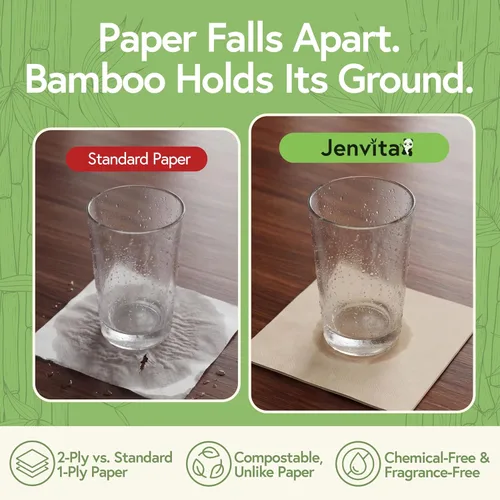 Vista 4 de Servilletas de cóctel desechables 100% bambú (paquete de 50) 2 capas con certificación FSC Servilletas biodegradables para fiestas, hogar o uso
