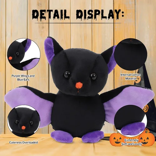 Vista 3 de Animal de peluche espeluznante de murciélago de Halloween, adorable juguete de peluche de murciélago lindo y espeluznante, decoración perfecta