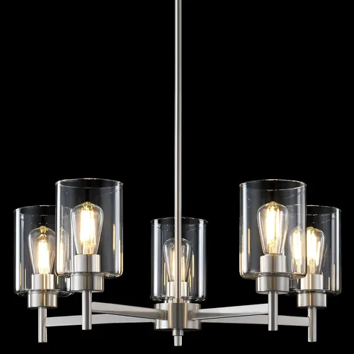 Vista 19 de 3 luces de vidrio industrial moderno con acabado de níquel cepillado. Accesorio de iluminación y decoración de jaula de alambre de metal para sala
