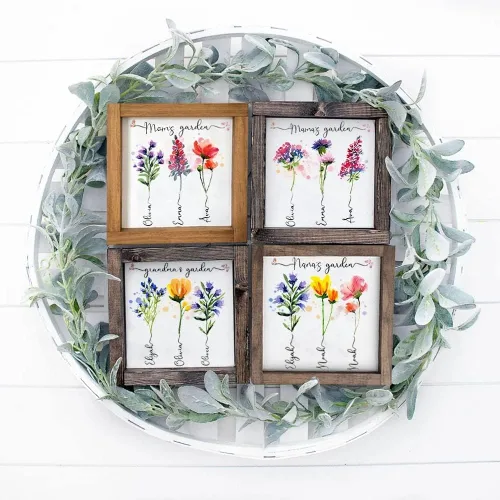 Vista 7 de Nazenti Letrero personalizado con marco de jardín de la abuela con nombres de nietos y flor de nacimiento para regalo del día de la madre, regalos