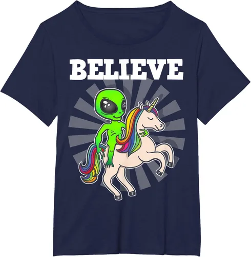 Vista 22 de Believe Space Alien Riding Unicorn - Camiseta de regalo divertida, Negro, S