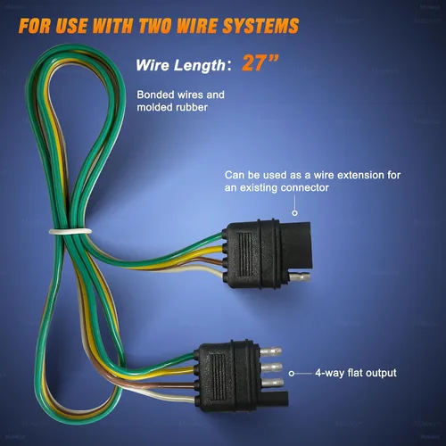 Vista 4 de Extensión de cable de remolque 4 vías 4 pines, enchufe de 4 cables 4 planos con enchufe macho y hembra 18 AWG 26 pulgadas, extensor de arnés