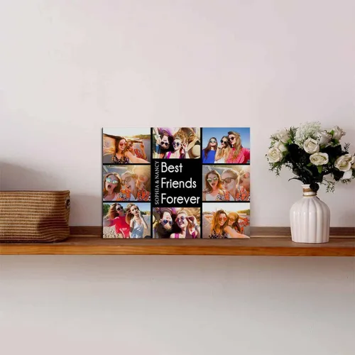Vista 5 de M YESCUSTOM Marco de fotos personalizado con texto de amigos, marco de fotos de amistad para mejores amigos, panel de fotos Fover con pantalla