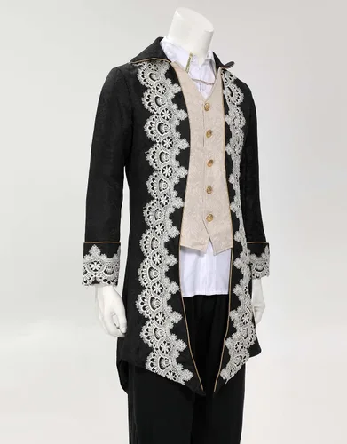 Vista 2 de Abrigo steampunk medieval para hombre, chaqueta bordada victoriana, abrigo renacentista, disfraz de Halloween