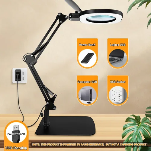 Vista 6 de Lupa 15X con luz y soporte, lámpara de aumento 3 en 1, lupa con iluminación LED de atenuación continua, lupas iluminadas para trabajo cercano