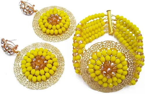 Vista 4 de Juego de joyas de cuentas africanas, collar y aretes de boda nigerianos para mujer