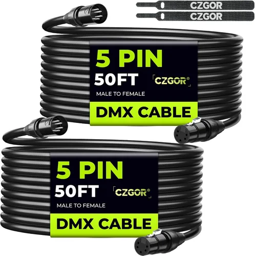 Vista 9 de Cable DMX de 5 pines de 10 pies, cable DMX flexible de 5 pines XLR macho a hembra, cable de iluminación de 5 pines para luces de escenario, señal
