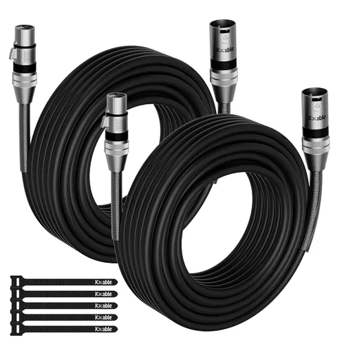 Vista 13 de Paquete de 2 cables de iluminación de escenario DMX de 4 pies, cable XLR macho a hembra de 3 pines, compatible con conexión de audio de micrófono