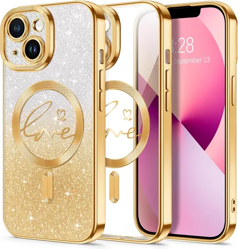 Vista 117 de Hython Funda para iPhone Air con purpurina, compatible con MagSafe Love Heart fundas magnéticas transparentes para teléfono para mujeres y niñas