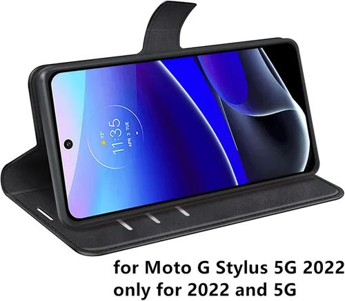 Vista 4 de Funda con tapa para Motorola Moto G Stylus 5G 2022 Funda protectora magnética de piel sintética para Moto G Stylus Folio Book Cover con soporte Negro