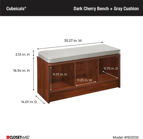 Vista 3 de ClosetMaid 1633 Cubeicals - Banco de almacenamiento de 3 cubos, color cereza oscura con cojín gris