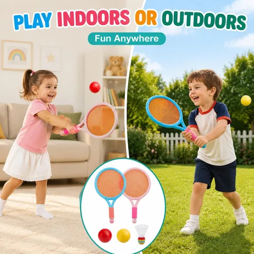 Vista 3 de Raqueta de tenis para niños (paquete de 2), tamaños de 16 a 25 pulgadas. Diseñada para niños de 2 a 14 años. Equipo asequible y duradero