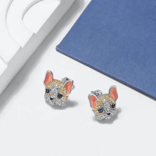 Vista 2 de Frenchie Dog Earrings for Women and Girls by Ginger Lyne, CZ French Bulldog or Boston Terrier Stud Earring Cubic Zirconia