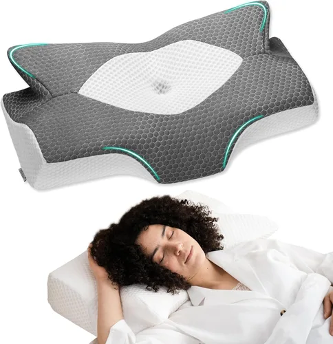 Vista 13 de Almohadas cervicales de espuma viscoelástica Elviros para el dolor de cuello y hombros, almohada para el cuello para dormir, almohadas para dormir