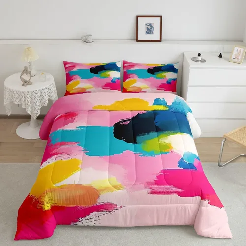 Vista 14 de Erosebridal - Juego de ropa de cama con edredón a cuadros de retazos tamaño individual, aguada geométrica en cuadrícula, conjunto retro grunge