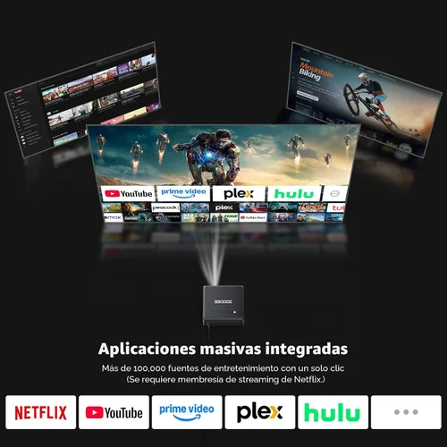 Vista 3 de GooDee Proyector Inteligente 4K con WiFi y Bluetooth - 3000 ANSI UHD, Enfoque Automático ToF Keystone MEMC, Proyector de Video de Cine en Casa