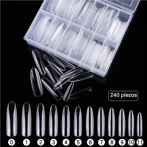 Vista 5 de LoveOurHome 240 puntas de uñas postizas XL de acrílico transparente en forma de almendra, uñas de cobertura completa, uñas postizas extralargas