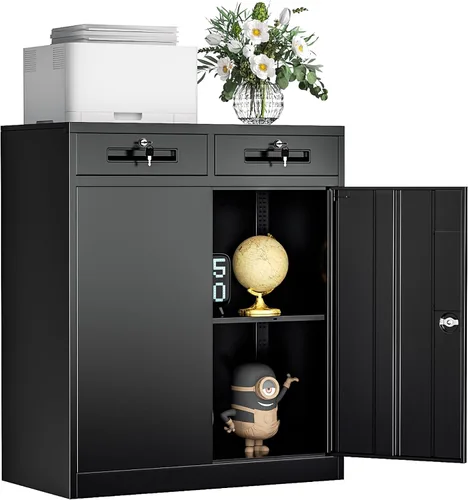 Vista 34 de INTERGREAT Gabinete de almacenamiento de metal con puertas con cerradura, gabinetes de almacenamiento de acero con cerradura con 2 puertas y Negro