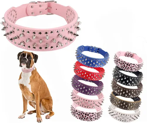 Vista 11 de PU - Collar para perro de piel sintética ajustable de 2.0 in, tachonado con clavos, Negro Collar de protección ajustable para el cuello